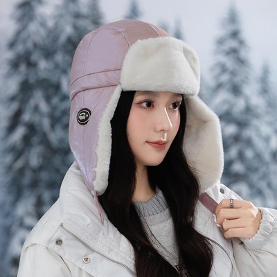 雷锋帽女款冬季加绒加厚骑行保暖羽绒棉帽子男东北防寒护耳滑雪帽