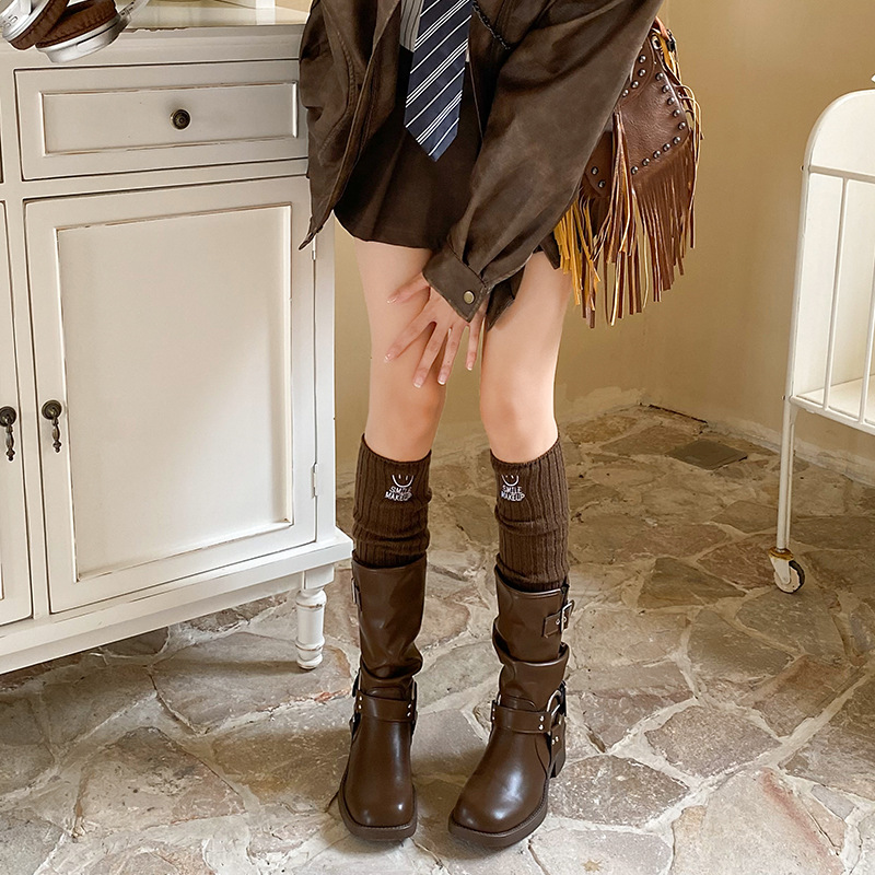 咖色针织袜套女小腿袜秋冬保暖护腿洛丽塔毛线长筒堆堆腿套配靴子