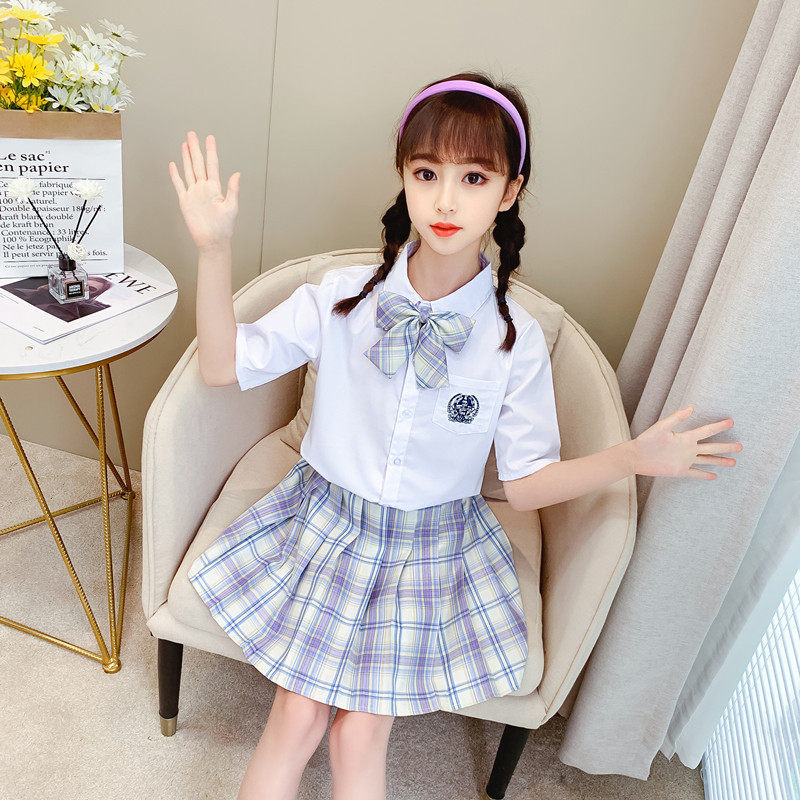 现货夏季儿童jk裙制服s女童半身裙夏套装短裙夏装裙子格裙小学生