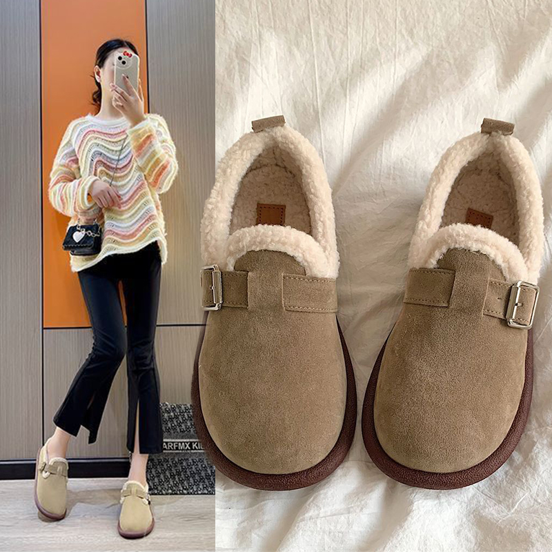 复古勃肯鞋女鞋冬季2025新款保暖加绒棉厚底一脚蹬爆款毛毛鞋女士