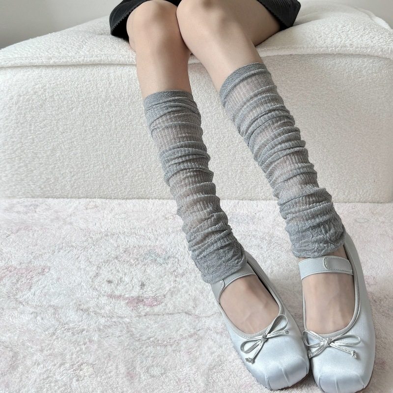 灰色堆堆袜套女中筒薄款可爱泡泡口小腿袜白色芭蕾风miu系y2k腿套