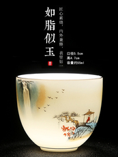 Здание 羊脂玉白瓷泡茶杯茶盏主人杯陶瓷单个杯品茗杯中式家用功夫喝茶杯