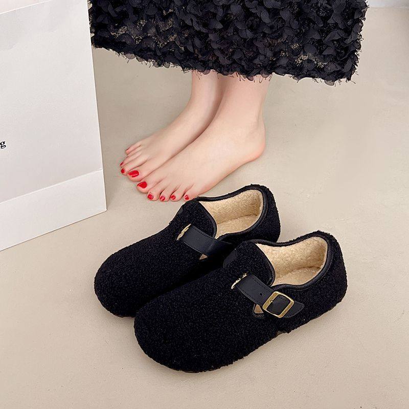 羊羔毛毛鞋女士韩版勃肯鞋2025新款冬季一脚蹬平底豆豆鞋加绒棉鞋,女鞋,勃肯鞋/软木鞋,淘宝优惠券,粉丝福利购,淘宝优惠卷