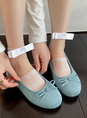 夏季蝴蝶结镂空船袜日系白色短袜芭蕾风隐形短袜百搭配玛丽珍袜子