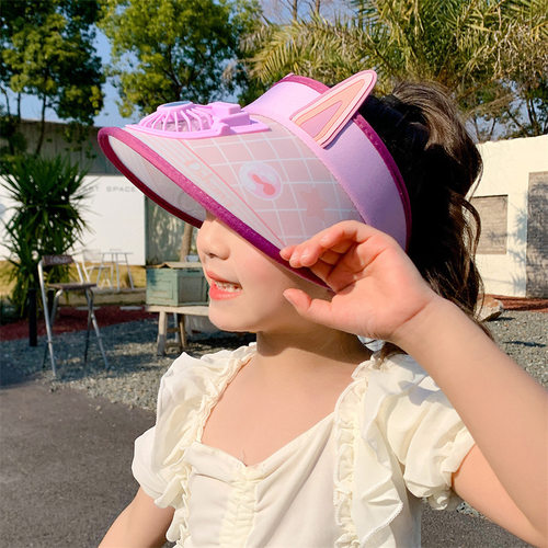 儿童风扇帽夏季遮阳帽大帽檐卡通款男女空顶防晒帽夏季可充电帽子