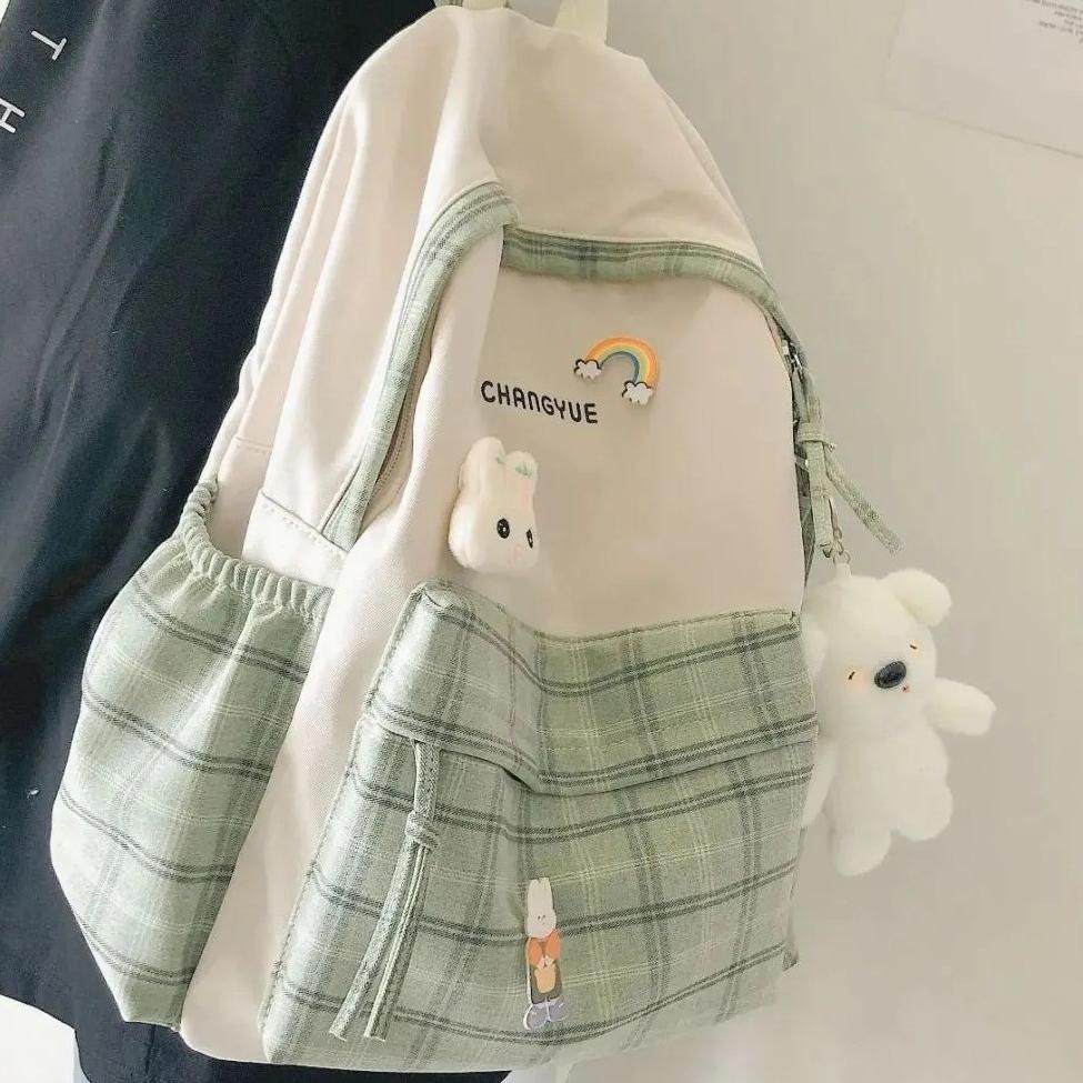 ins森系小清新高中书包女学生韩版初中格子简约学院风双肩包背包