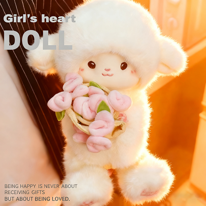 爆款玫瑰小羊布娃娃公仔玫瑰变手捧花毛绒玩偶女生圣诞节生日礼物