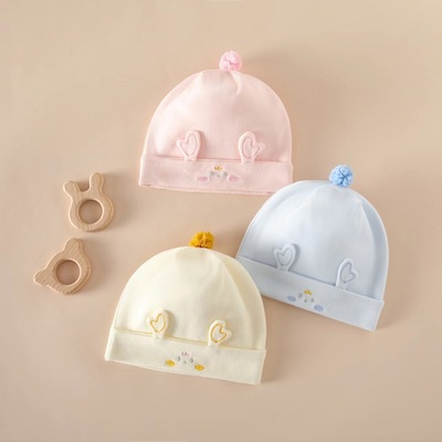婴儿0-3个月新生防风帽子春秋款棉帽男女宝宝双层夹棉胎帽囟门帽