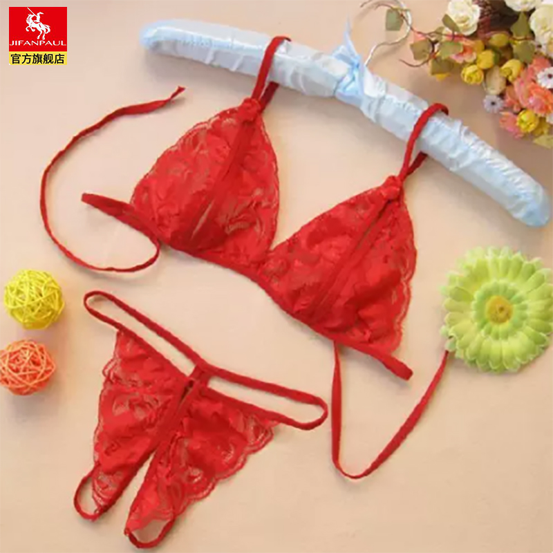 薄款内衣大尺码女丁裤蕾丝性感诱惑薄纱雪纺两件式套装吊带后系带