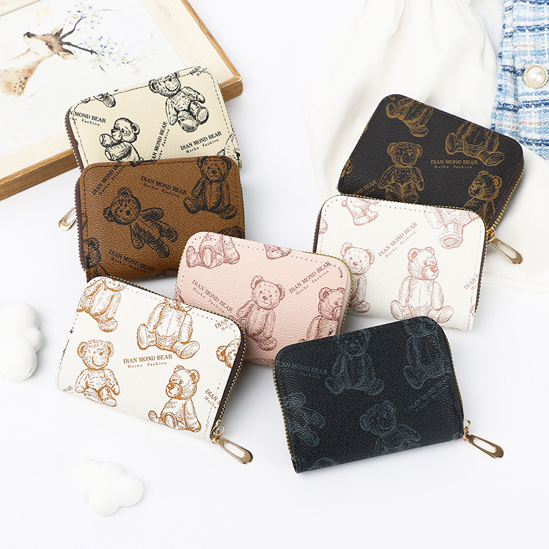 韩版时尚卡通小熊印花风琴卡包新款零钱包大容量拉链风琴卡包卡套