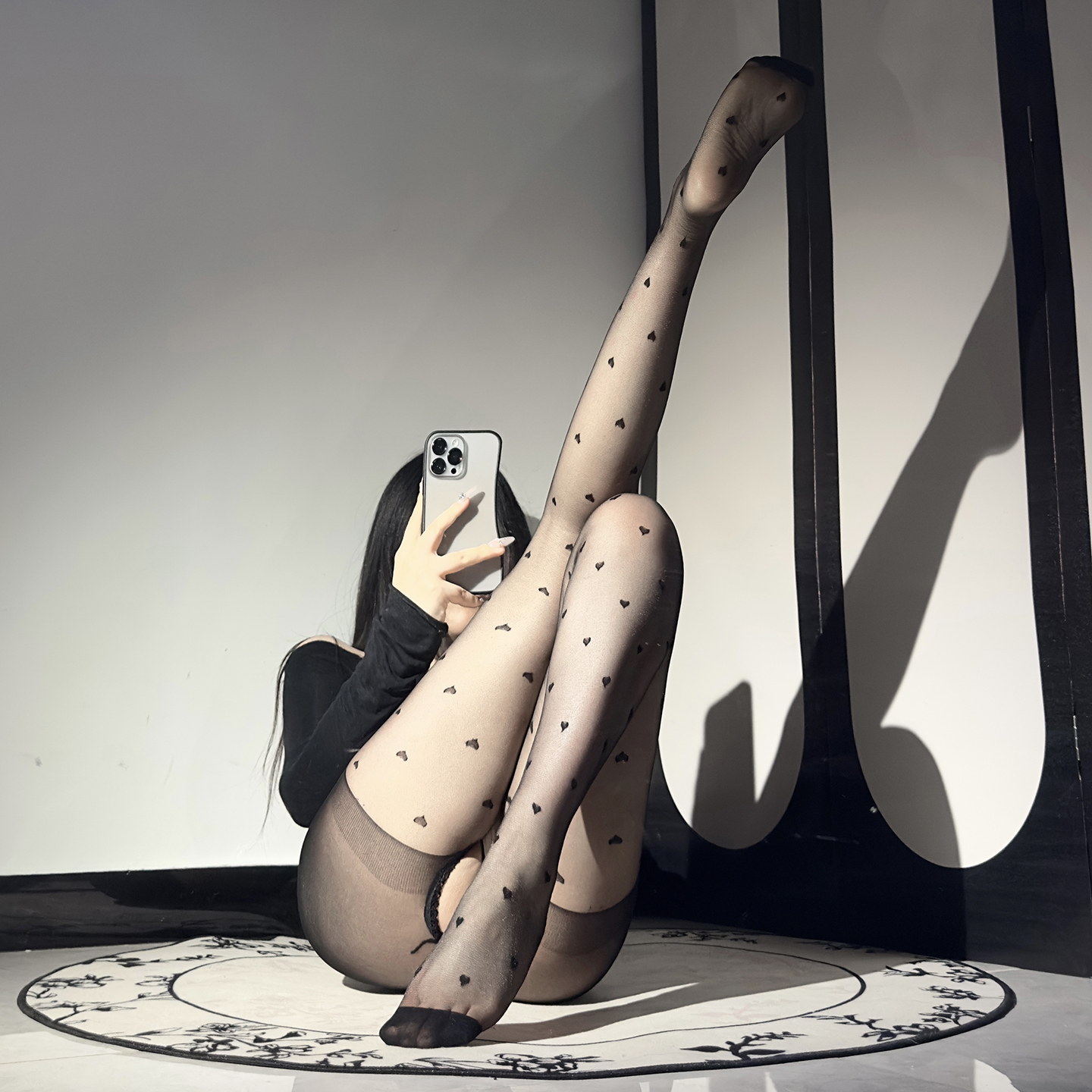 爱心黑丝女超薄款开档波点丝袜防勾丝圆点打底袜性感白丝连裤袜子