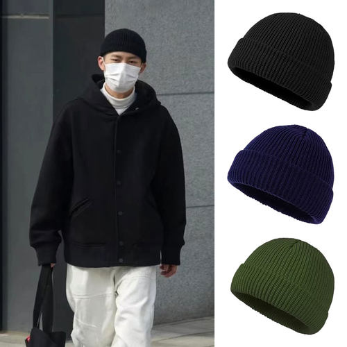 帽子男士秋冬加厚保暖毛线针织帽大头围冷帽潮流痞新款瓜皮帽黑色