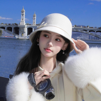 留洋大小姐~ 赫本风毛呢盆帽女款法式复古秋冬礼帽优雅保暖渔夫帽