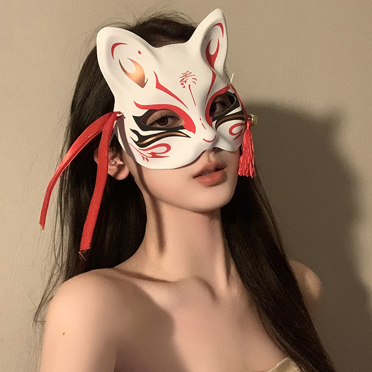新年面具神明少女狐狸花脸面罩古风国风彩绘舞会酒吧半脸装扮面具