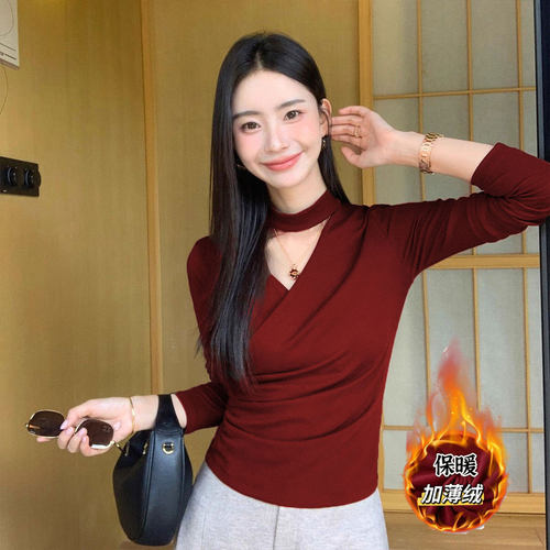 广州白马沙河虎门女装减龄长袖修身打底衫T恤2026秋季挂脖V领上衣