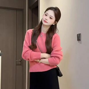 2026大朗新款高端毛衣不起球正品上衣女圆领短款小个子打底针织衫