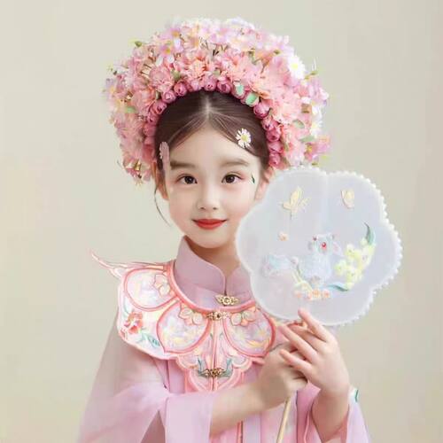 儿童泉州仿簪汉服花环发饰簪花发饰民族风拍摄花朵发箍女童头饰