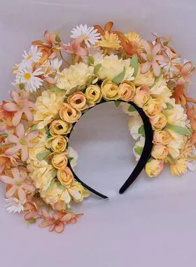 黄色簪花花环发饰汉服配饰