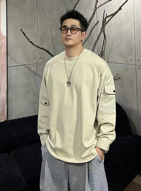XDZZ二狗25ss秋季美式纯色休闲宽松袖边口袋设计长袖T恤Y7189