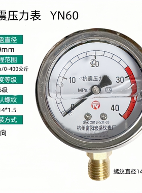 富阳宏盛 径向耐震压力表 抗震油压表液压表YN60X40MPA 400公斤