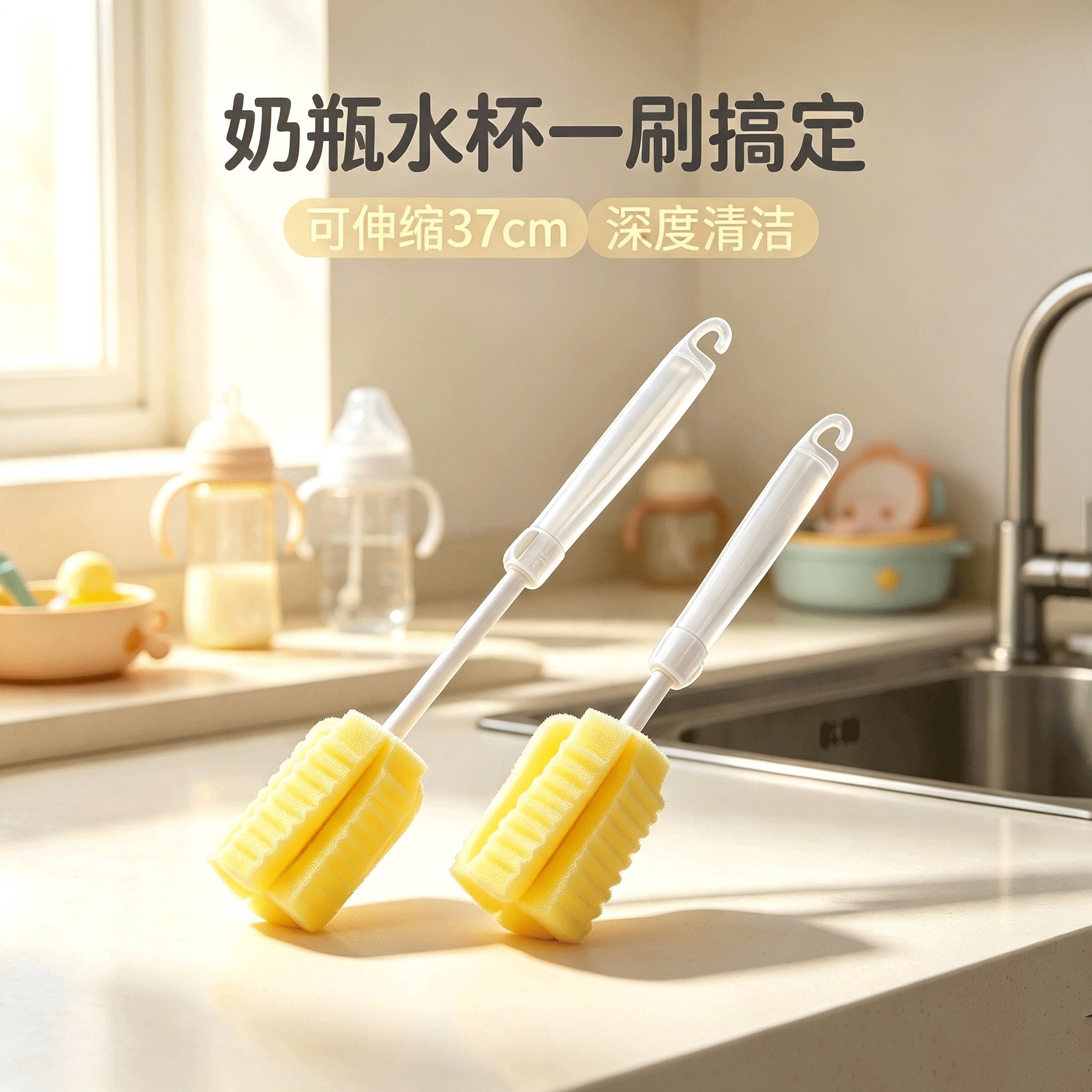 海绵奶瓶刷杯刷伸缩长柄刷子杯子瓶子洗瓶刷奶瓶清洁神器厨房用品