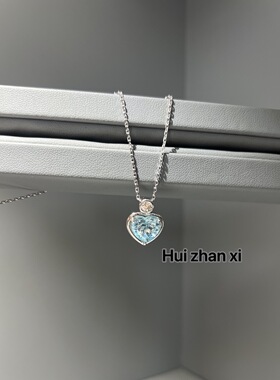 海蓝宝色甜美可爱 爱心款项链