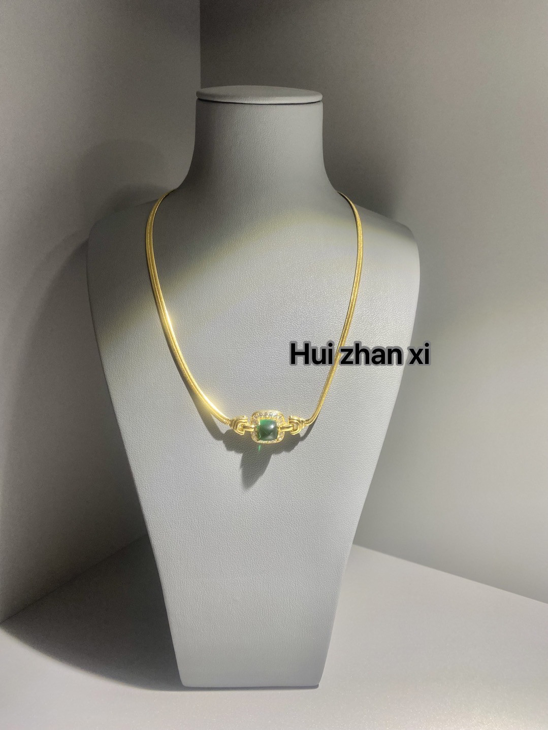 Hui zhanxi 培育祖母绿糖塔蛇骨项链劲链s925银镀金