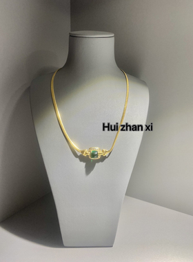 Hui zhanxi 培育祖母绿糖塔蛇骨项链劲链s925银镀金