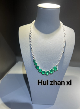 Hui zhanxi 培育祖母绿木佐色Ab款不规则复古颈链锁骨链项链