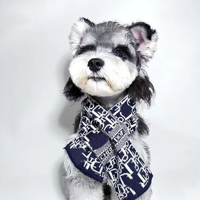 宠物狗狗猫咪长条围巾针织潮牌法斗雪纳瑞猫咪围脖可调节秋冬蓝色