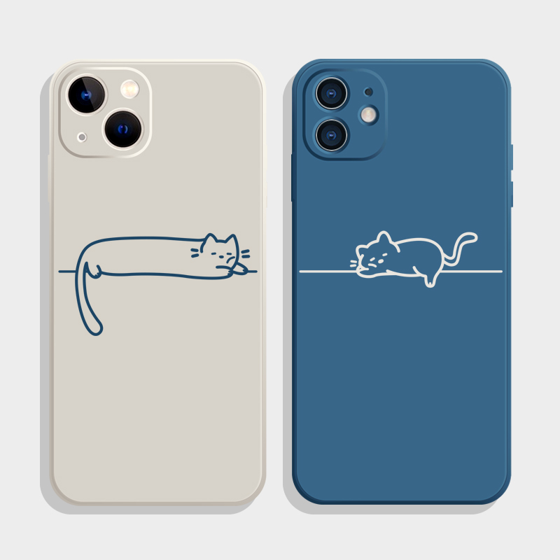 瞌睡~原创情侣猫苹果14promax小米11适用iphone13pro华为mate50红米note10新款K60vivoS12荣耀magic5手机壳
