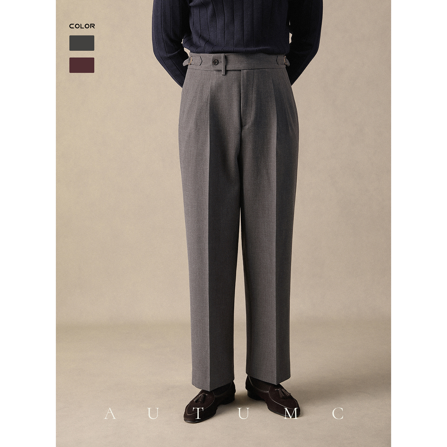 巴黎扣高腰直筒冬季长裤抗皱西裤