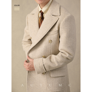 羊毛呢马球大衣男冬季阿尔斯特领休闲免烫衣宽松商务保暖翻领外套