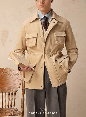 灯芯绒保暖夹克男冬季宽松休闲翻领外套绅士垂感直筒游民时尚猎装