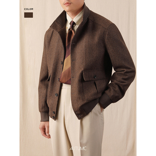 羊毛保暖飞行夹克男秋冬季休闲宽松免烫意式上衣商务绅士立领外套