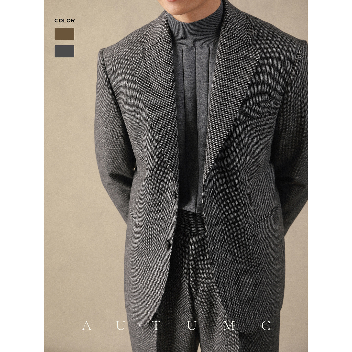 羊毛平驳领西装男秋季商务休闲单排扣单西双开衩免烫垂感百搭外套