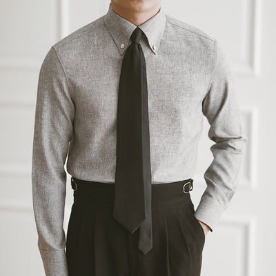 春季尖扣领商务免烫长袖衬衫男