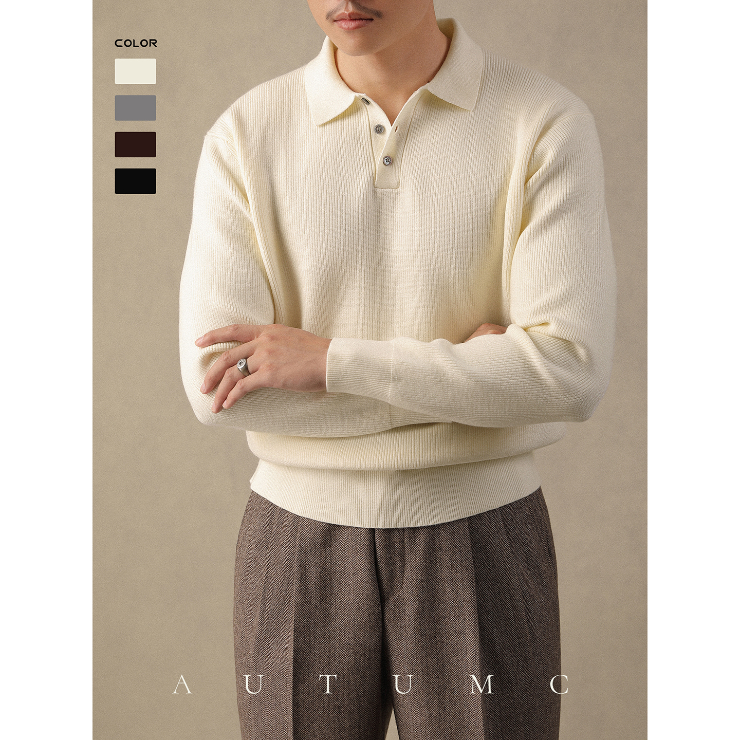 套头毛衣翻领保暖长袖针织polo衫