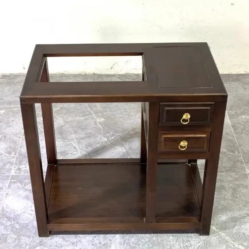 黑胡桃木色双抽烧水柜