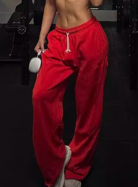 轻薄垂感TTWOLVES全棉水洗300g全棉女士健身运动阔腿直筒卫裤E16