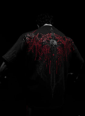 超大版型TTWOLVES男女同款轻薄哥特风水洗宽松运动健身短袖T恤C78