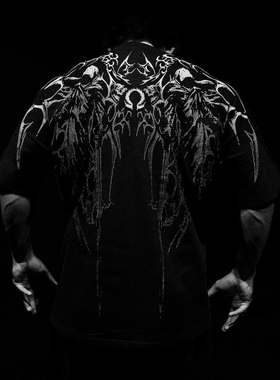 超大版型TTWOLVES男女同款轻薄哥特风水洗宽松运动健身短袖T恤D08