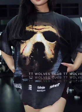 超稀有绝版TTWOLVES限定CIVIL面具水洗做旧破坏男女同款短袖D438