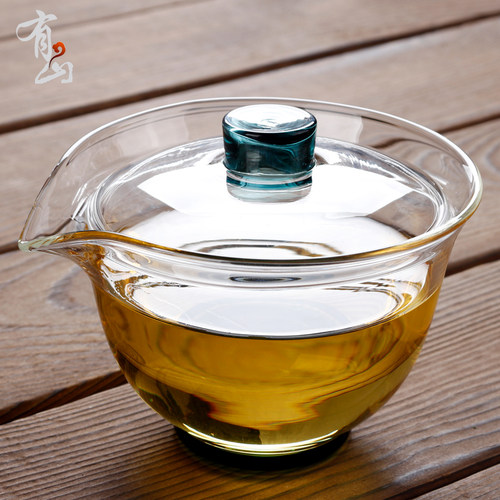 加厚耐热三才花茶杯大号透明盖碗