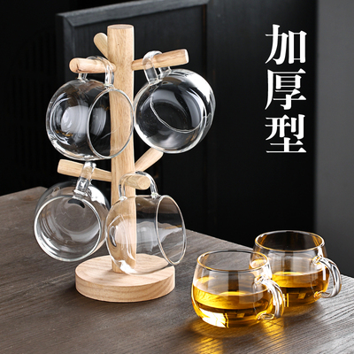 高颜值耐热玻璃杯木杯架套装