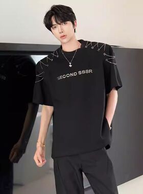 W338高质量夏季垫肩短袖黑色M到3XLP39