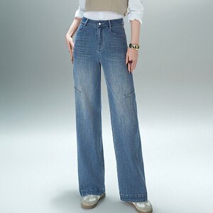 品奥窄版直筒软牛仔裤女26年春季新款时尚显瘦弯刀裤休闲裤子8158
