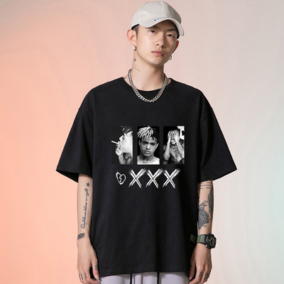 致敬xxxtentacion美式高街人像T恤hiphop男白色beatbox短袖女半袖