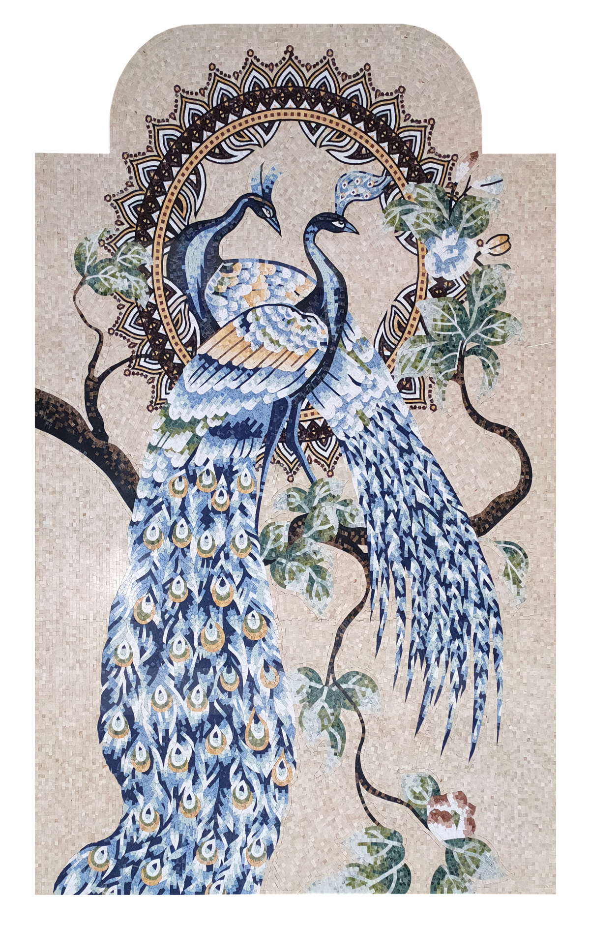 天然大理石材马赛克拼图 手工剪画 背景墙装饰 玄关阳台卧室孔雀