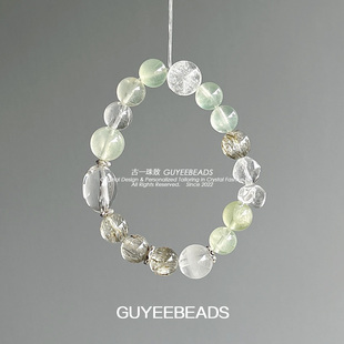 青草香 古一珠致低饱和葡萄石兔毛水晶手串 立春后空气中